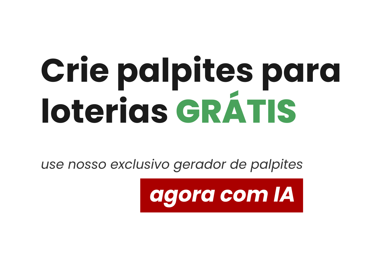 Crie palpites para loterias grátis. Use nosso exclusivo gerador de palpites. Agora com IA.